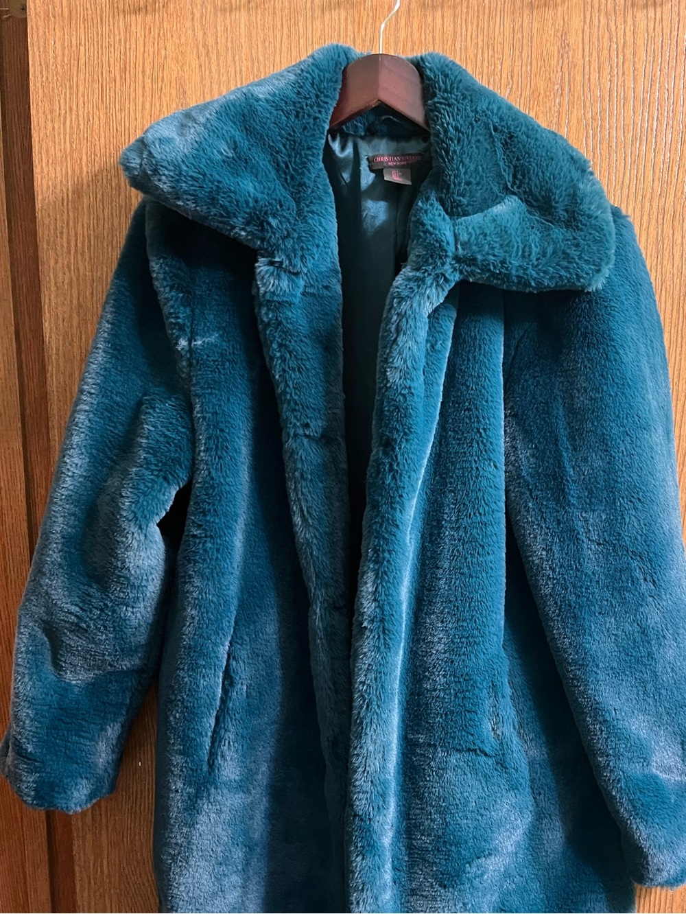 Christian Siriano Plush Faux-Fur Coat - Teal Blue - Picture 4 of 4